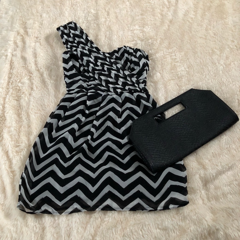 Black and White Striped One Shoulder Dress